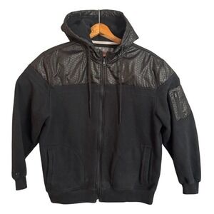 Foot Locker Premium Fleece Zip Up Hoodie Mens XL Black Textured Panels